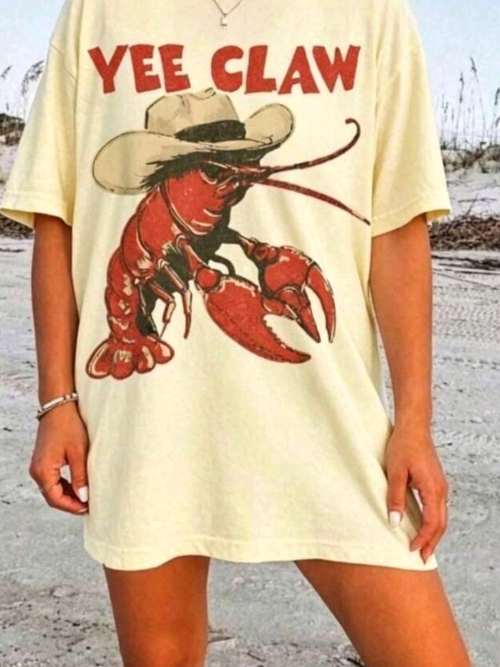 Graphic Tee - Cream with Red Lobster Print